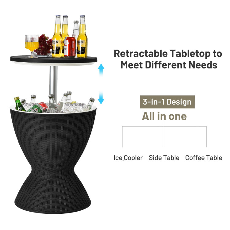 3 in 1 8 Gallon Patio Rattan Cooler Bar Table with Adjust Ice Bucket-BlackCostway Gallery View 13 of 13
