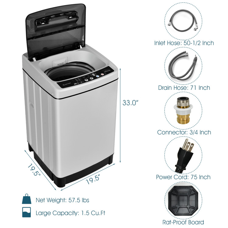Full-Automatic Washing Machine 1.5 Cubic Feet 11 LBS Washer and Dryer-GrayCostway Gallery View 5 of 11