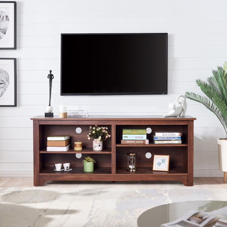 58 Inch Wood TV Stand for TVs up to 65 Inches with 4 Open Storage ShelvesCostway Gallery View 6 of 9