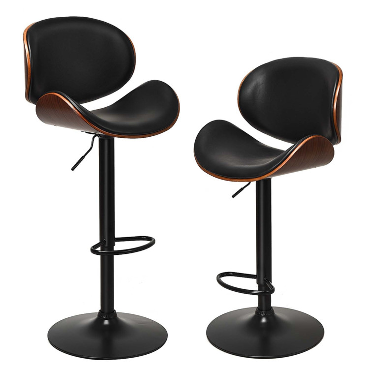 Set of 2 Adjustable Swivel PU Leather Bar Stools with Iron Base and Curved FootrestCostway Gallery View 7 of 10