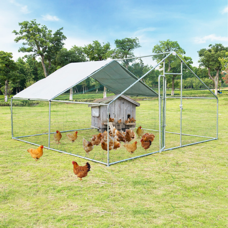 13 x 13 Feet Walk-in Chicken Coop with Waterproof Cover for Outdoor Backyard FarmCostway Gallery View 2 of 9
