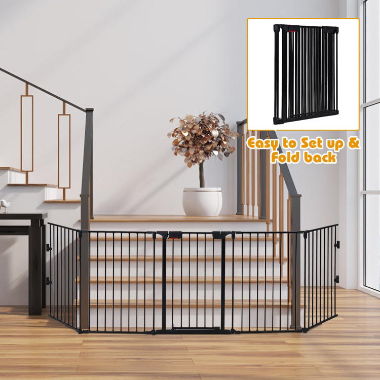 115 Inch Length 5 Panel Adjustable Wide Fireplace Fence-BlackCostway Gallery View 7 of 13