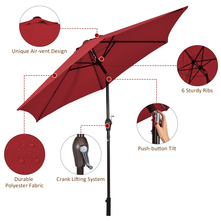 10 Feet Outdoor Patio Umbrella with Tilt Adjustment and Crank-Dark RedCostway Gallery View 6 of 12