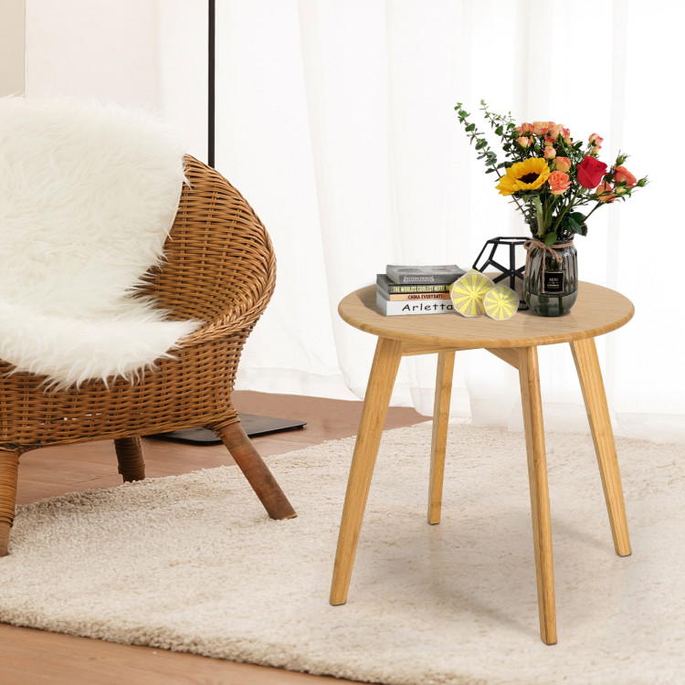 Natural Modern Stylish Bamboo Round End Table with 20 Inch Round Tabletop-NaturalCostway Gallery View 1 of 10