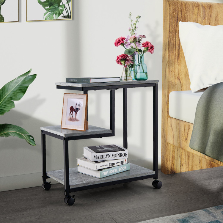 3-Tier Side Table with Storage and Universal Casters for Living Room and Bedroom-BlackCostway Gallery View 7 of 10