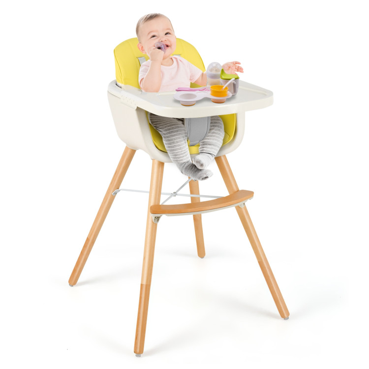 3-in-1 Convertible Wooden High Chair with Cushion-YellowCostway Gallery View 7 of 11