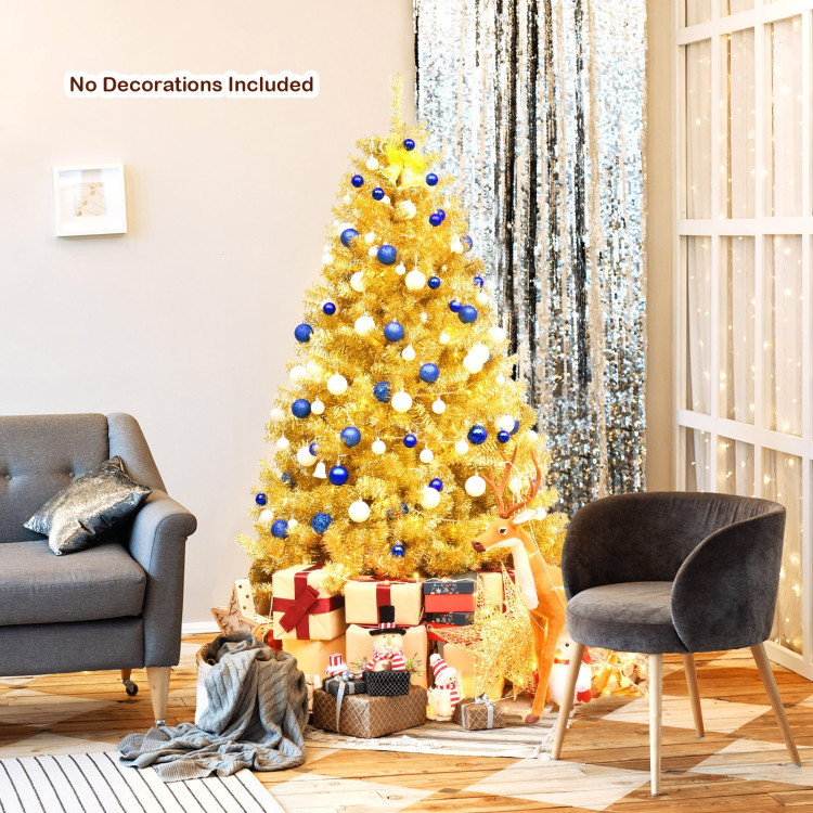 6/7.5 Feet Artificial Tinsel Christmas Tree Hinged with Foldable Stand-6 ftCostway Gallery View 1 of 12