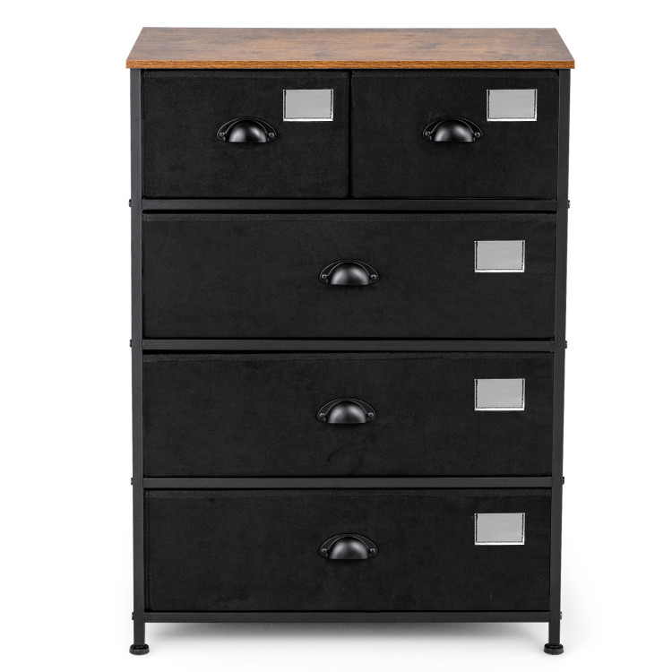 5-Drawer Storage Dresser with Labels and Removable Fabric Bins-BlackCostway Gallery View 9 of 11