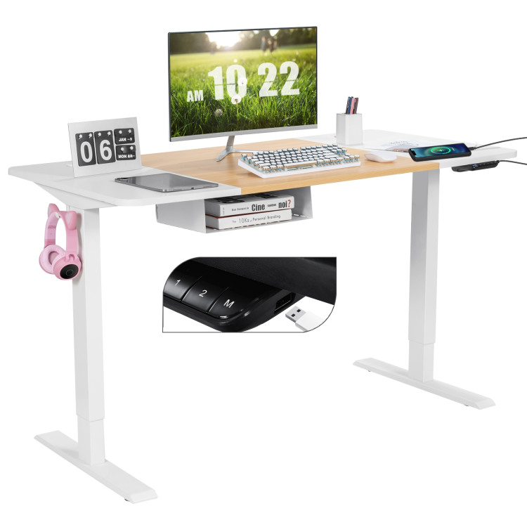 55 x 28 Inch Electric Adjustable Sit to Stand Desk with USB PortCostway Gallery View 14 of 21