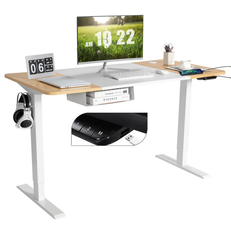 55 x 28 Inch Electric Adjustable Sit to Stand Desk with USB PortCostway Gallery View 4 of 21