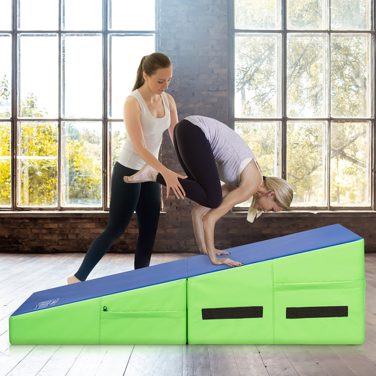 Folding Wedge Exercise Gymnastics Mat with Handles-GreenCostway Gallery View 6 of 11