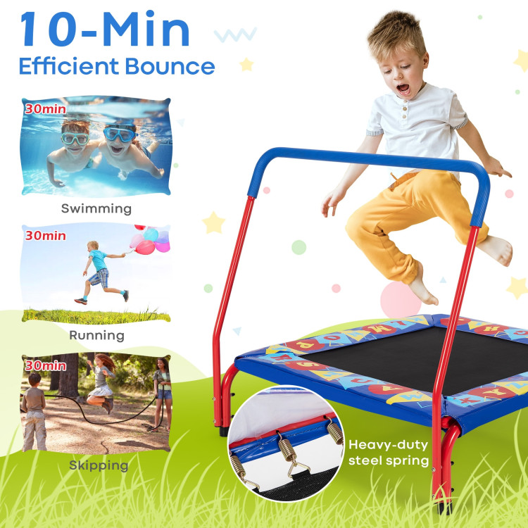 36 Inch Kids Indoor Outdoor Square Trampoline with Foamed Handrail-BlueCostway Gallery View 8 of 9