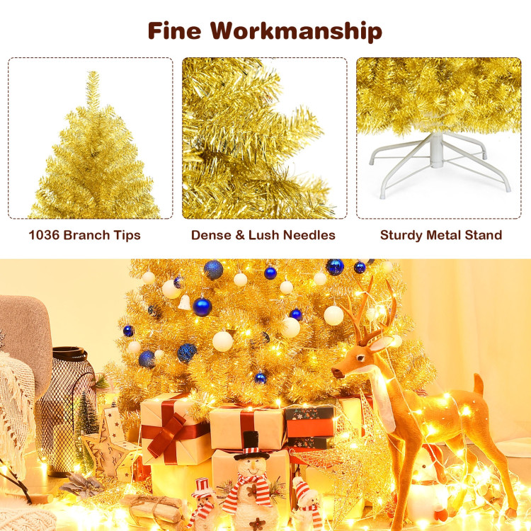 6/7.5 Feet Artificial Tinsel Christmas Tree Hinged with Foldable Stand-6 ftCostway Gallery View 12 of 12