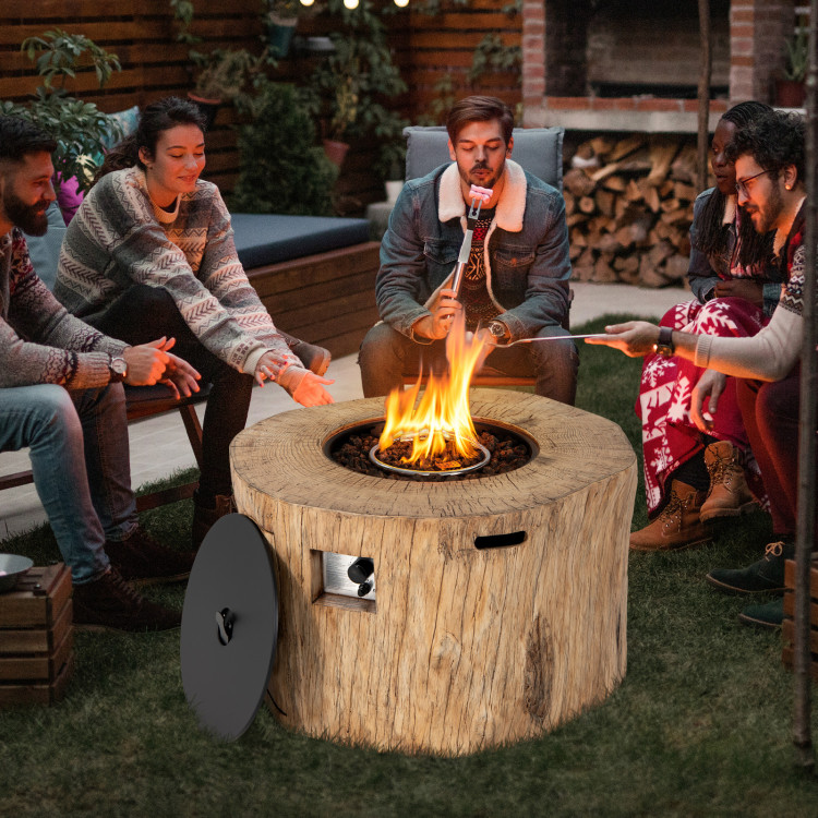 40 Inch Round Propane Gas Fire Pit Table Wood-Like Surface with Laval Rock PVC CoverCostway Gallery View 7 of 11