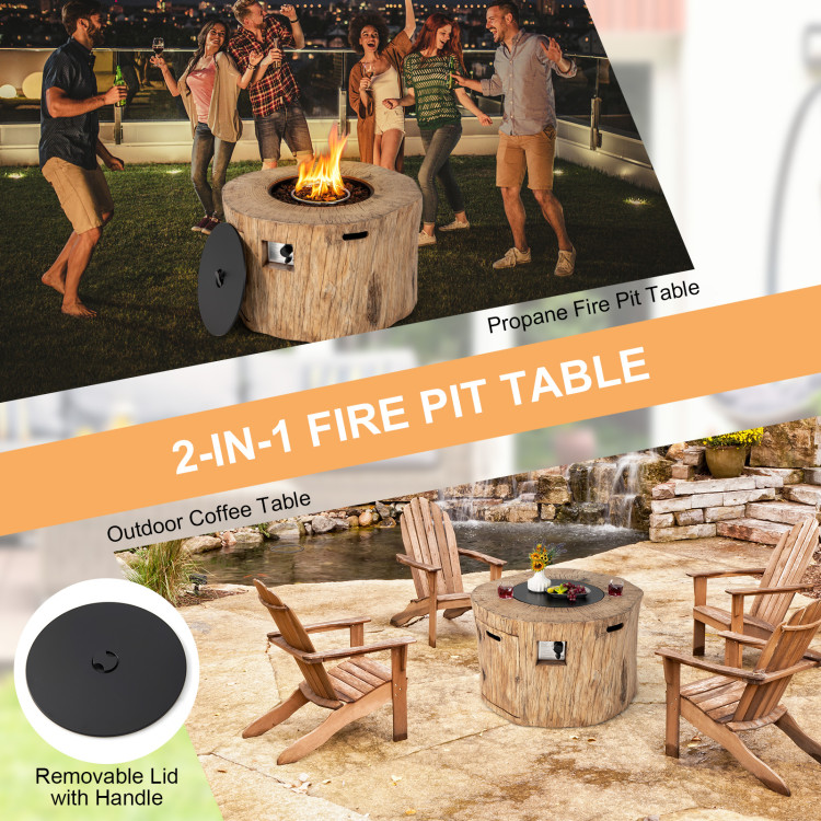 40 Inch Round Propane Gas Fire Pit Table Wood-Like Surface with Laval Rock PVC CoverCostway Gallery View 9 of 11