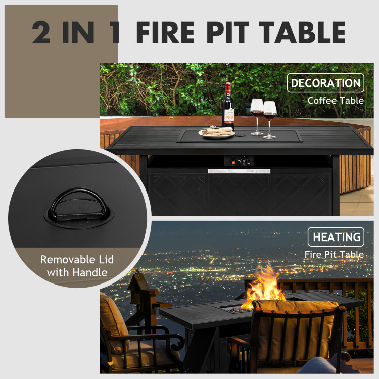 57 Inch 50,000 BTU Rectangular Propane Outdoor Fire Pit Table-BlackCostway Gallery View 11 of 12