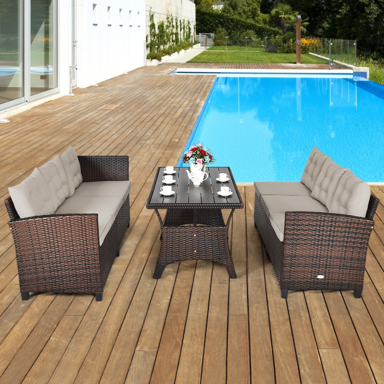 3 Pieces Rattan Sofa Set with Cushions for Patio, Garden, LawnCostway Gallery View 6 of 14