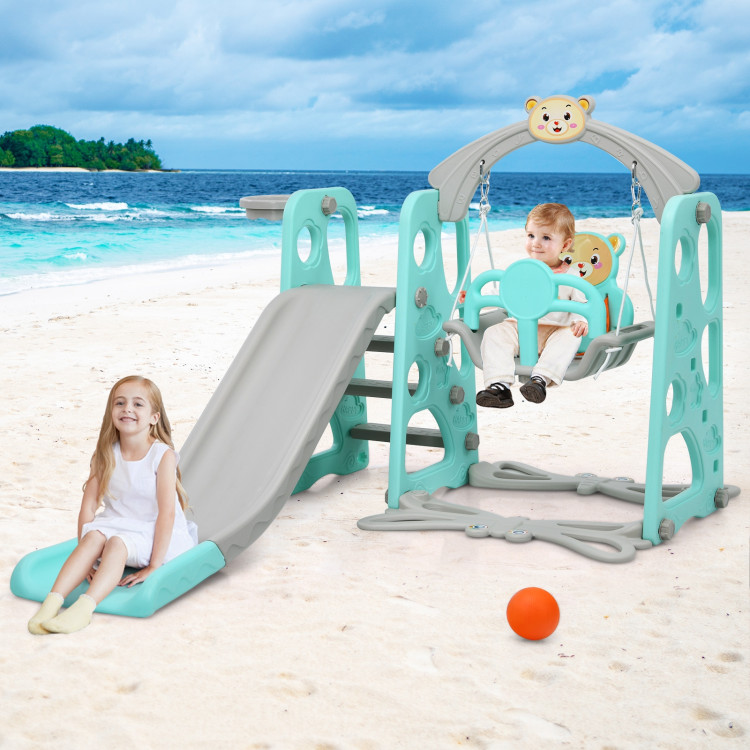 3 in 1 Toddler Climber and Swing Set Slide Playset-GreenCostway Gallery View 6 of 13