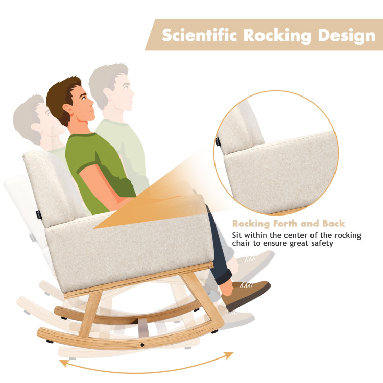 Upholstered Rocking Chair with and Solid Wood Base-BeigeCostway Gallery View 12 of 12