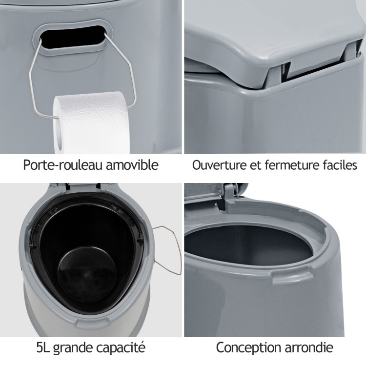 Portable Travel Toilet with Paper Holder for Indoor/OutdoorCostway Gallery View 10 of 14