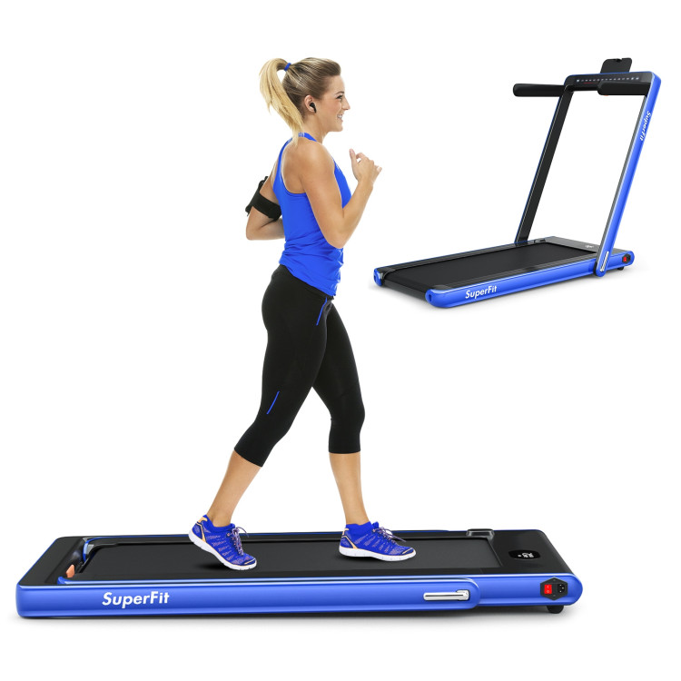 2-in-1 Electric Motorized Health and Fitness Folding Treadmill with Dual Display-BlueCostway Gallery View 8 of 11