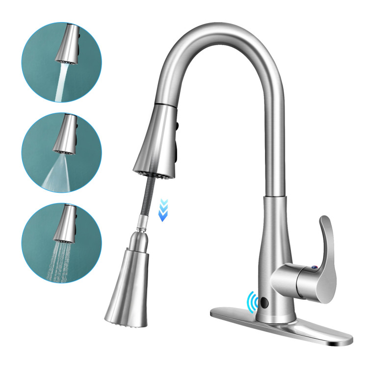 Touchless Kitchen Faucet with 360° Swivel Single Handle Sensor and 3 Mode SprayerCostway Gallery View 7 of 12