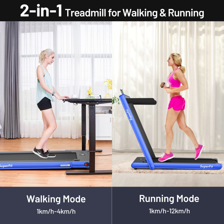 2-in-1 Electric Motorized Health and Fitness Folding Treadmill with Dual Display-BlueCostway Gallery View 9 of 11