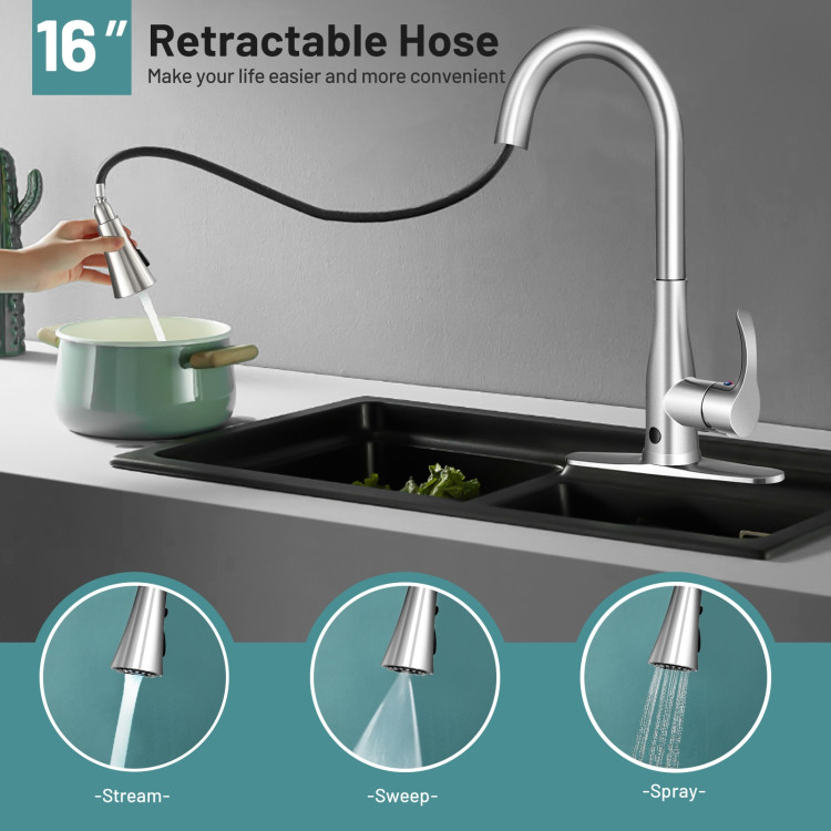 Touchless Kitchen Faucet with 360° Swivel Single Handle Sensor and 3 Mode SprayerCostway Gallery View 9 of 12
