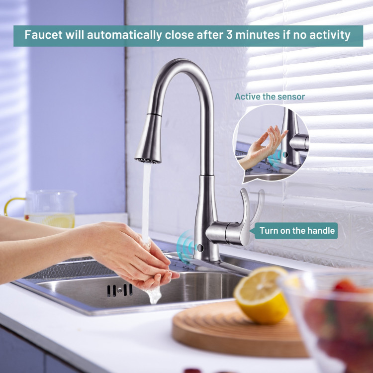 Touchless Kitchen Faucet with 360° Swivel Single Handle Sensor and 3 Mode SprayerCostway Gallery View 10 of 12