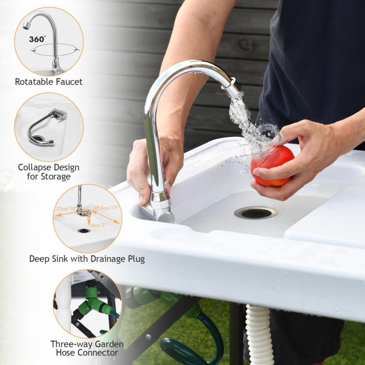 Folding Cleaning Sink Faucet Cutting Camping Table with SprayerCostway Gallery View 10 of 19