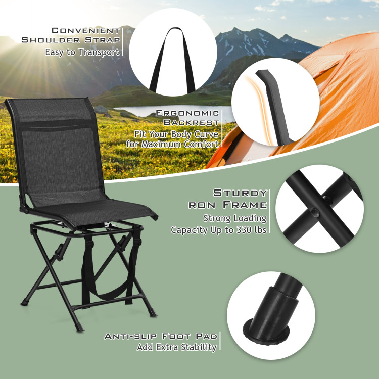 Foldable 360-degree Swivel Hunting Chair with Iron Frame for All-weather OutdoorCostway Gallery View 8 of 8