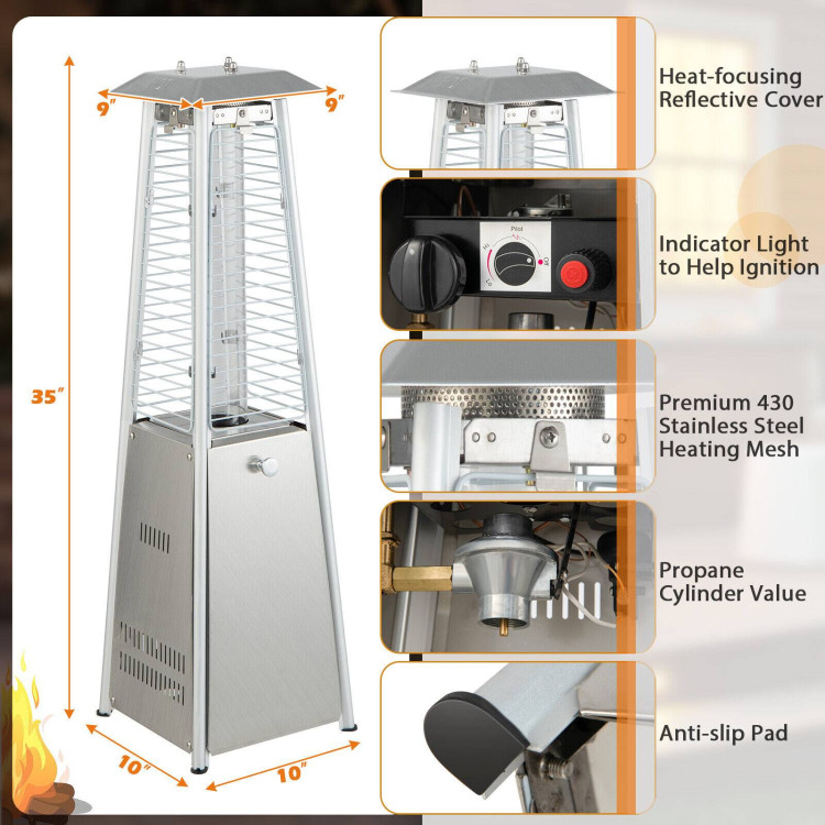 9500 BTU Portable Stainless Steel Tabletop Patio Heater with Glass TubeCostway Gallery View 4 of 9