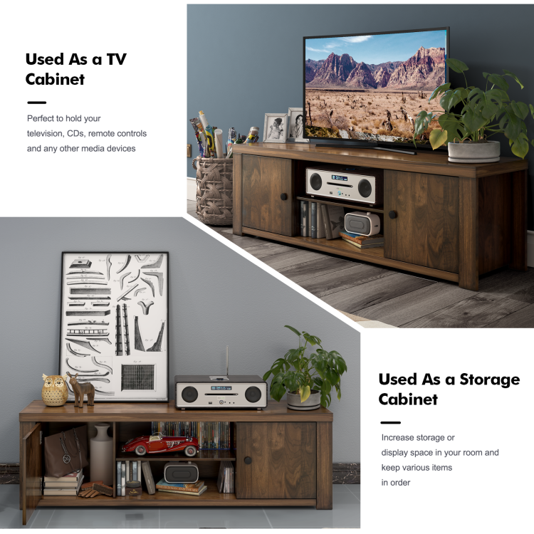 Classic Style TV Console Cabinet for 65-Inch TV with 2 Cable Management HolesCostway Gallery View 5 of 10