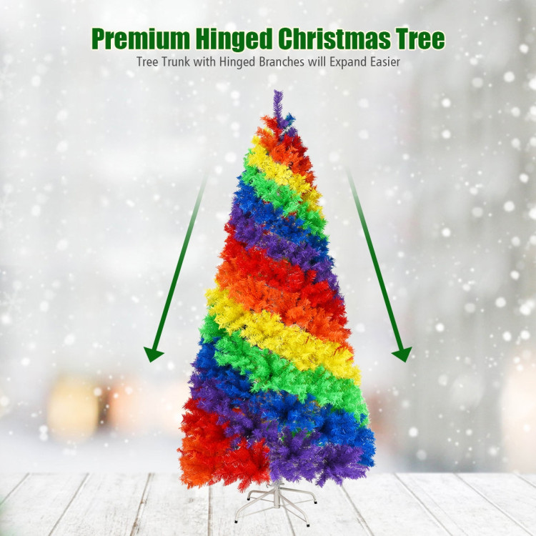 7 Feet Artificial Hinged Traditional Christmas Tree with Metal StandCostway Gallery View 5 of 11