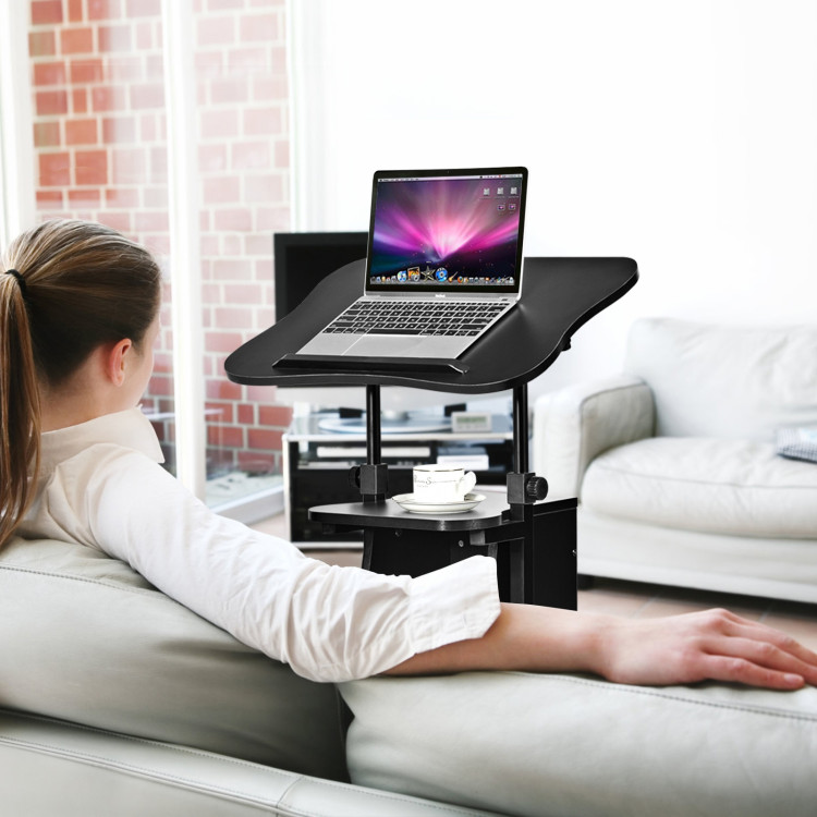 Sit-to-Stand Laptop Desk Cart Height Adjustable with Storage-BlackCostway Gallery View 1 of 13