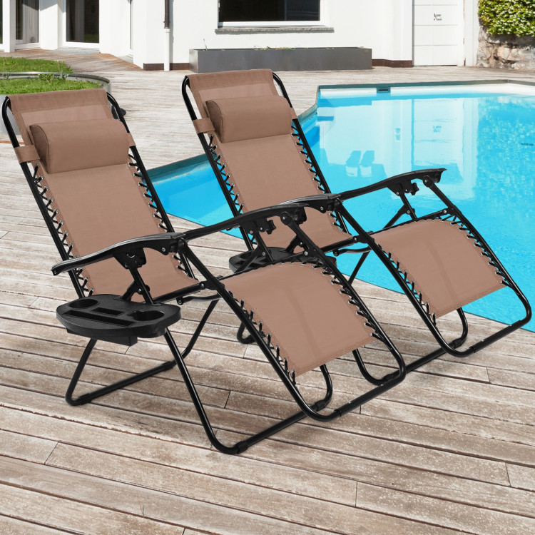 2 Pieces Folding Lounge Chair with Zero Gravity-BrownCostway Gallery View 7 of 10