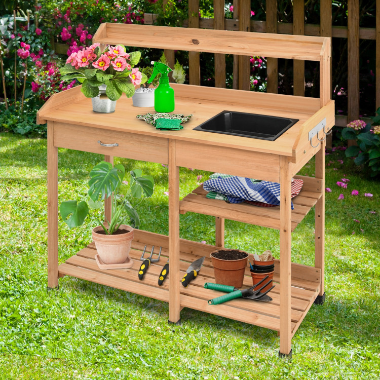 Outdoor Lawn Patio Potting Bench Storage Table ShelfCostway Gallery View 6 of 10