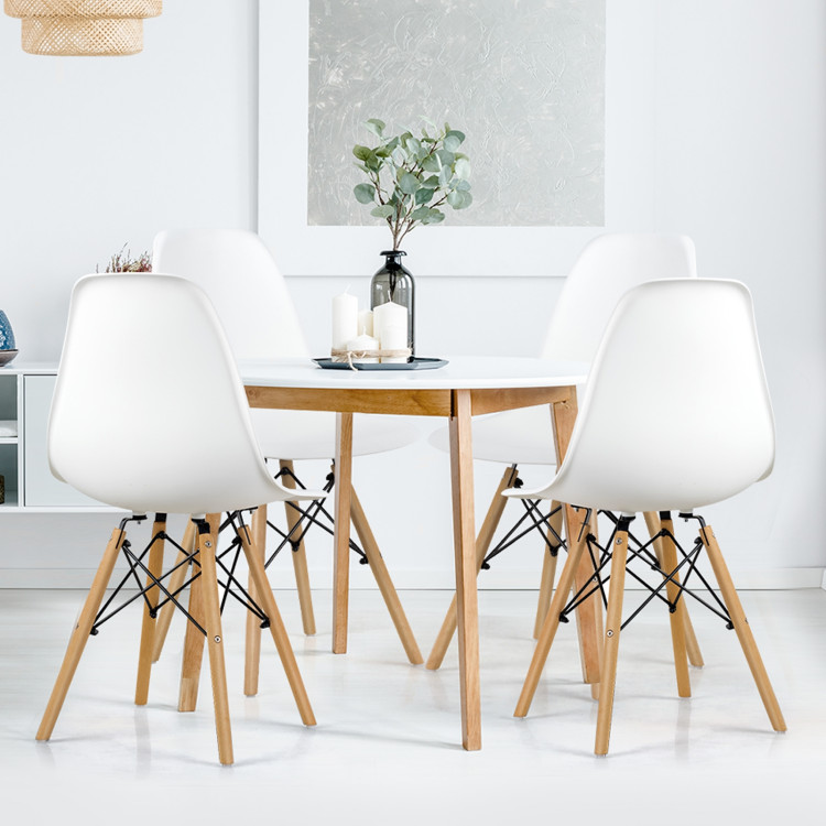 Set of 4 Modern Armless Dining Chairs Plastic Chairs with Wood Legs - Gallery View 2 of 9