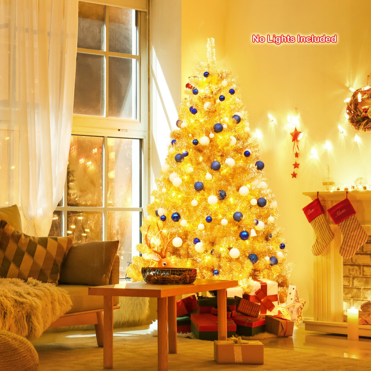 6/7.5 Feet Artificial Tinsel Christmas Tree Hinged with Foldable Stand-6 ftCostway Gallery View 6 of 12