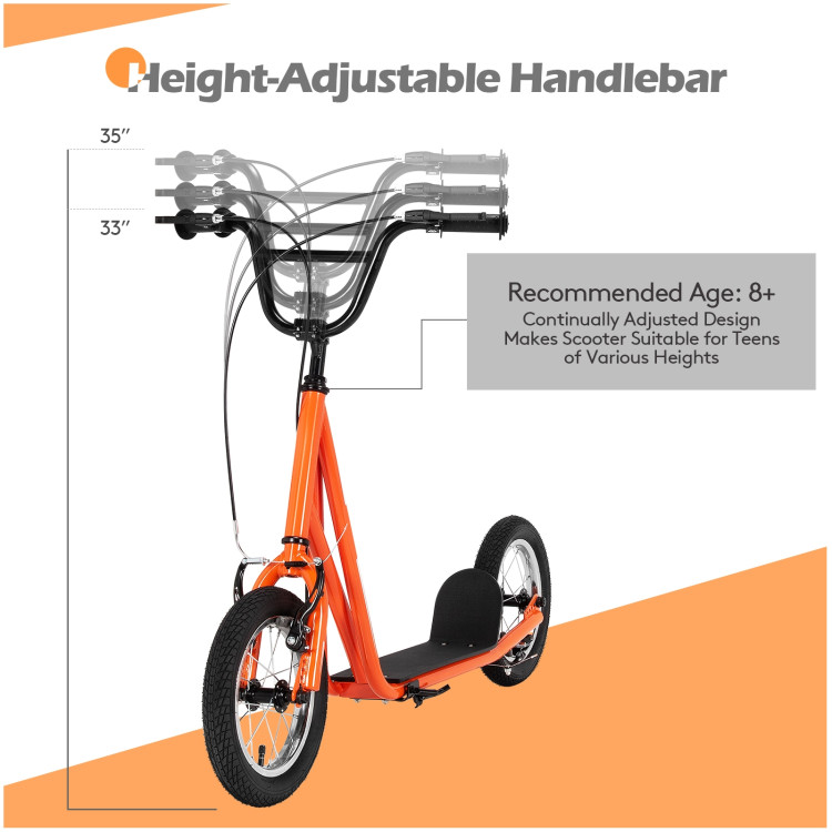Height Adjustable Kid Kick Scooter with 12 Inch Air Filled Wheel-OrangeCostway Gallery View 4 of 9