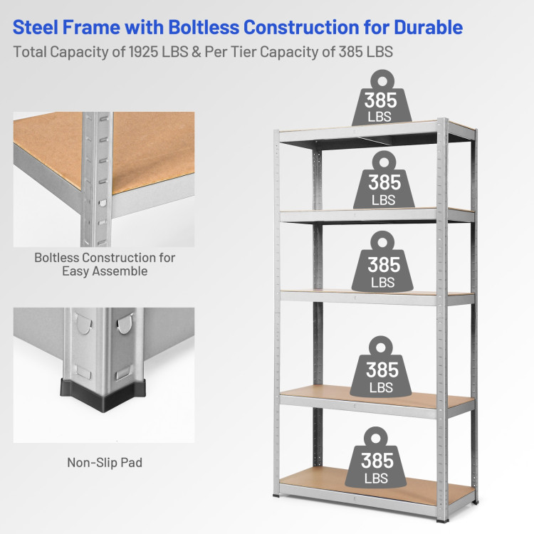 72" Storage Shelf Steel Metal 5 Levels Adjustable ShelvesCostway Gallery View 5 of 10
