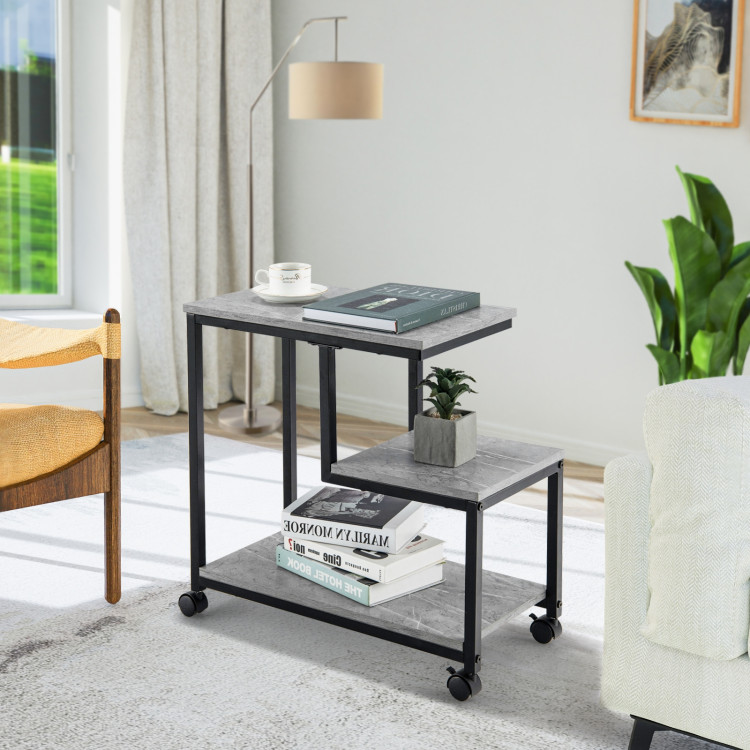3-Tier Side Table with Storage and Universal Casters for Living Room and Bedroom-BlackCostway Gallery View 1 of 10