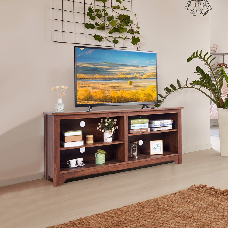 58 Inch Wood TV Stand for TVs up to 65 Inches with 4 Open Storage ShelvesCostway Gallery View 7 of 9
