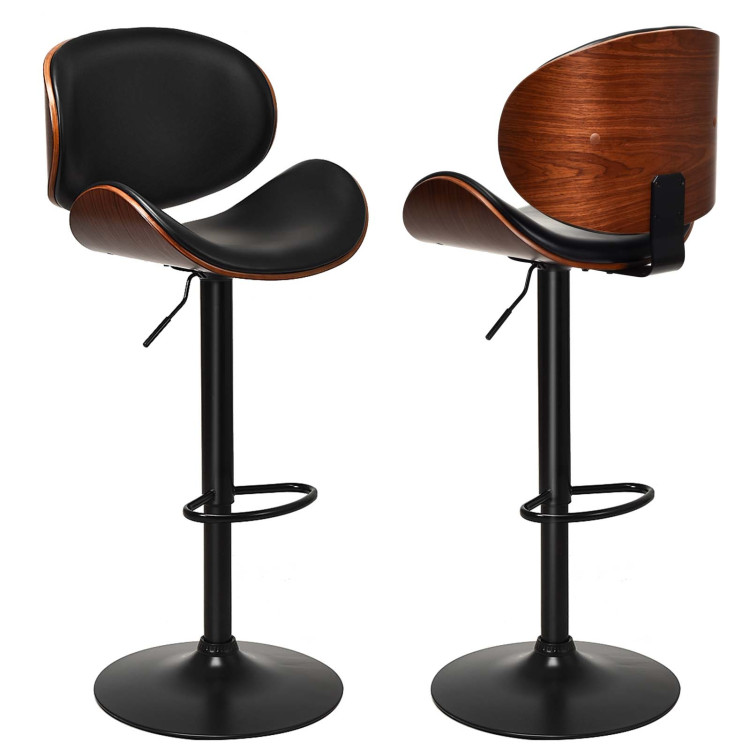 Set of 2 Adjustable Swivel PU Leather Bar Stools with Iron Base and Curved FootrestCostway Gallery View 9 of 10