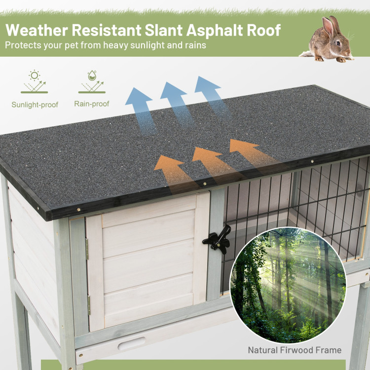 Small Elevated Rabbit Hutch with Hinged Asphalt Roof and Removable TrayCostway Gallery View 9 of 10