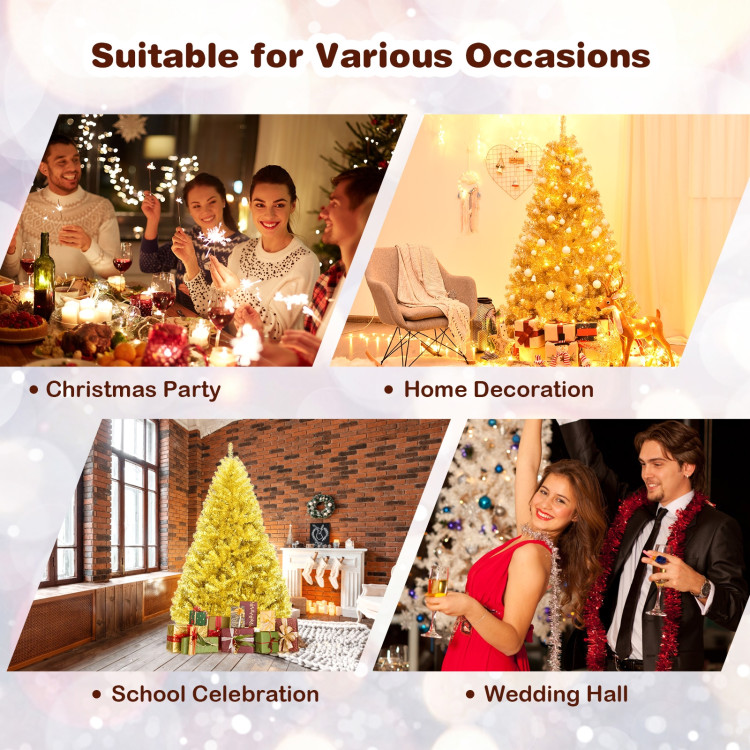 6/7.5 Feet Artificial Tinsel Christmas Tree Hinged with Foldable Stand-6 ftCostway Gallery View 10 of 12