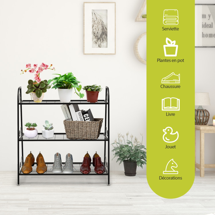 3-tier Metal Plant Stand Shelf Display Rack for Plants Shoes Flower PotCostway Gallery View 2 of 9