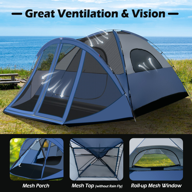 6-Person Large Camping Dome Tent with Screen Room Porch and Removable RainflyCostway Gallery View 3 of 12