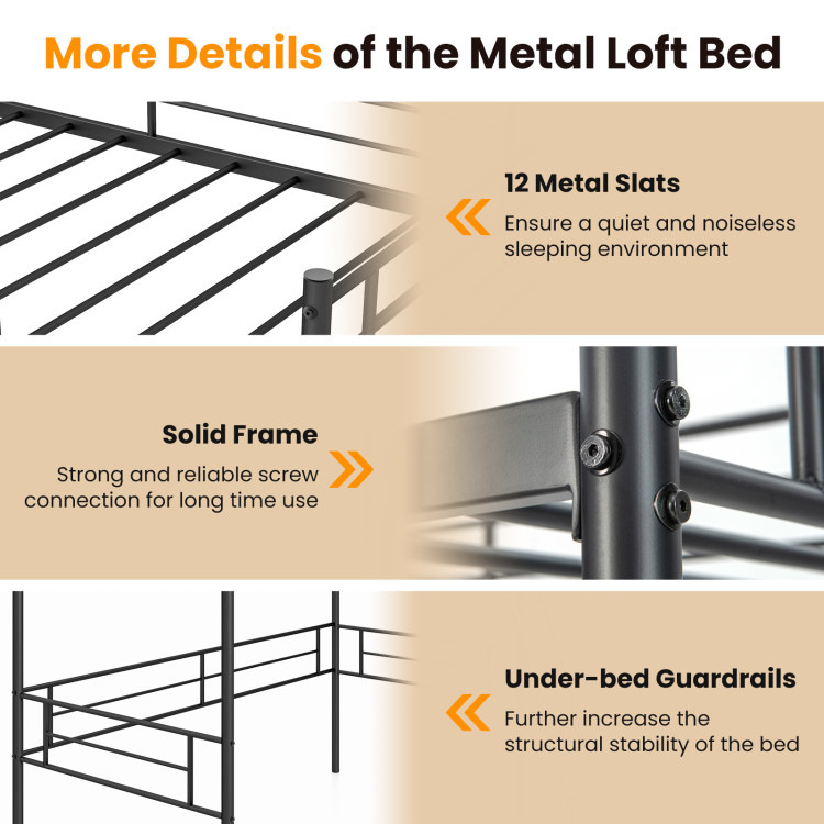 Metal Loft Twin Size Bed Frame with Ladder & Safety Guardrail - Gallery View 9 of 9