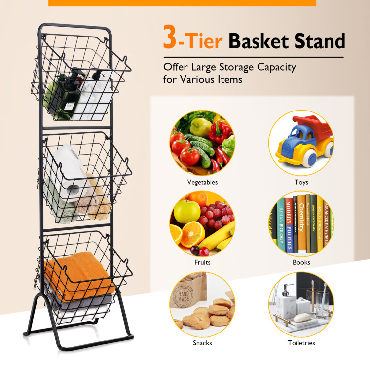 3-Tier Fruit Basket Stand with Adjustable HeightsCostway Gallery View 10 of 11
